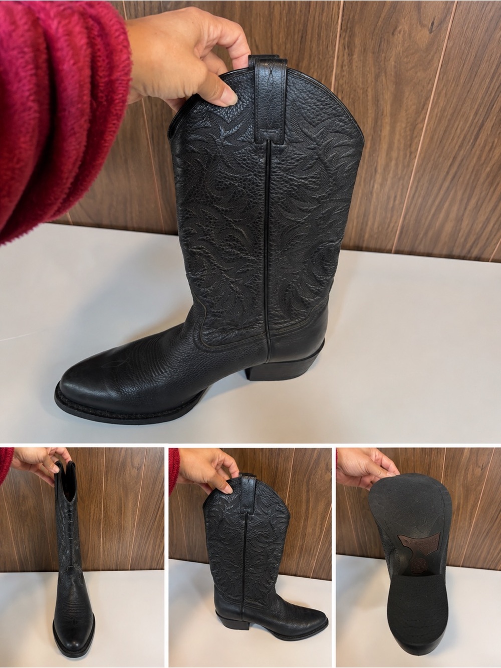 Men's Black Embossed Western Leather Boots